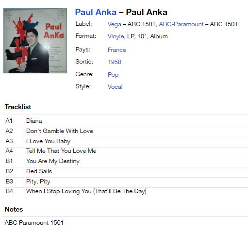 Buy vinyl artist% Paul Anka for sale
